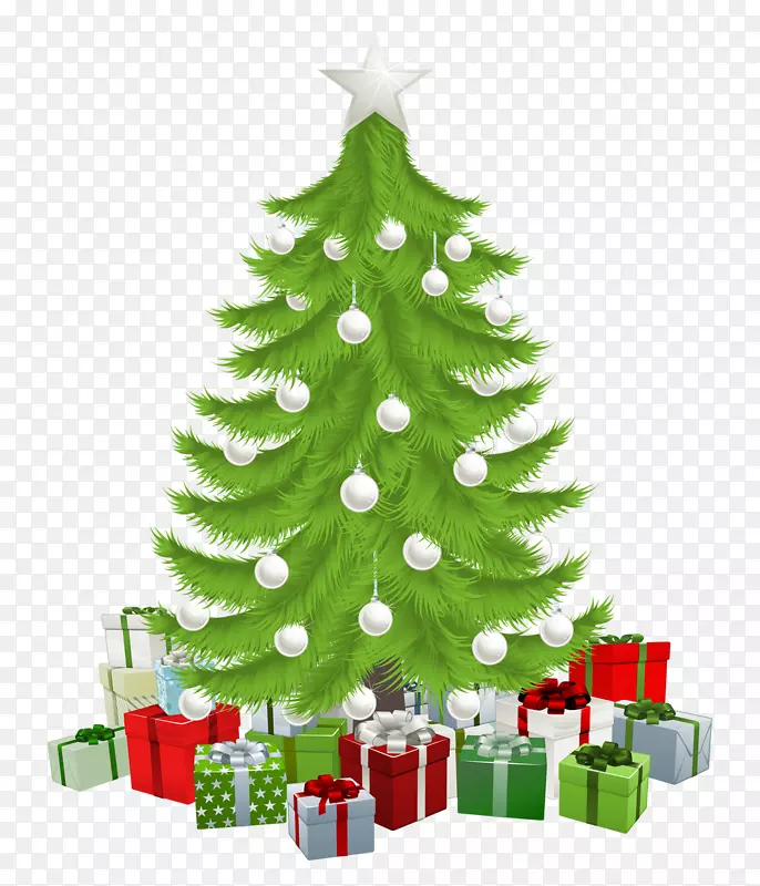 圣诞老人圣诞树礼品剪贴画-圣诞树