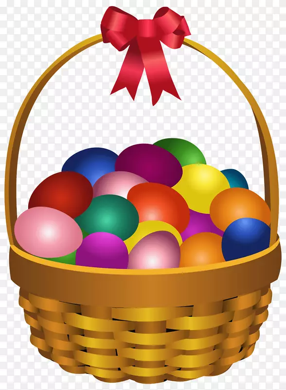 复活节兔子红色彩蛋篮剪贴画-复活节