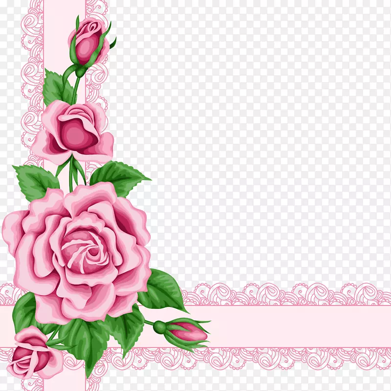 玫瑰花夹艺术-粉红色花边