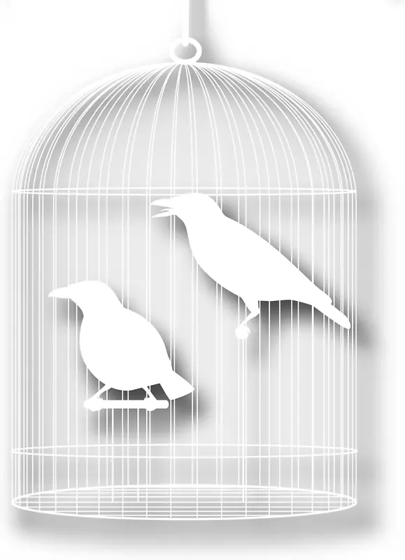 鸟类卡通剪影-鸟笼
