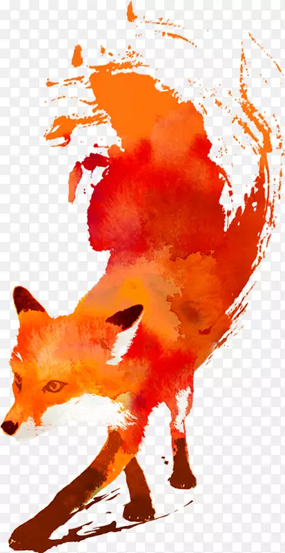 红狐艺术水彩画-狐狸