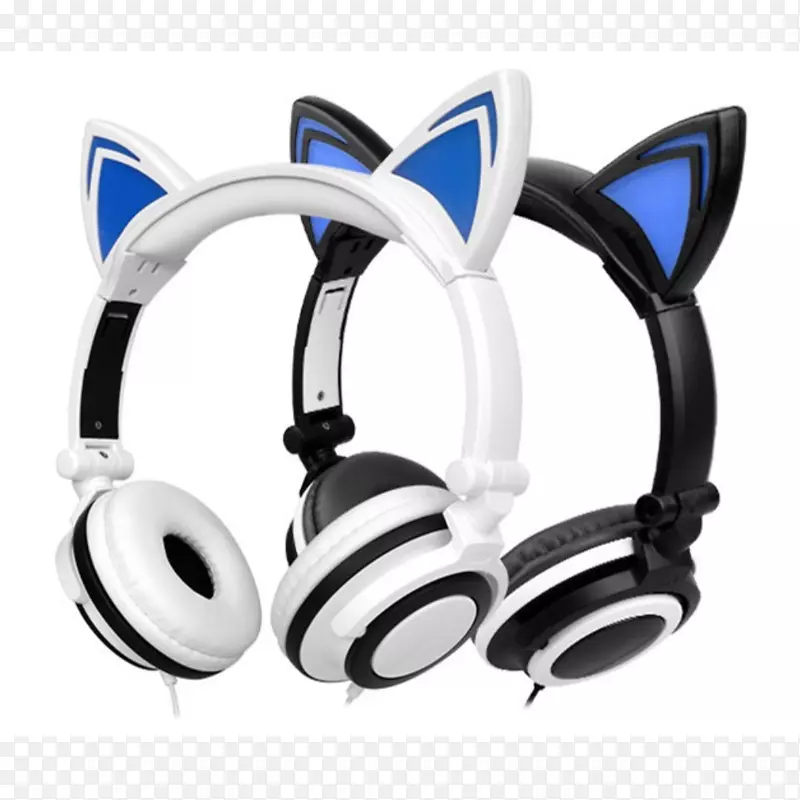 猫轻型耳机，麦克风，膝上型电脑-耳朵