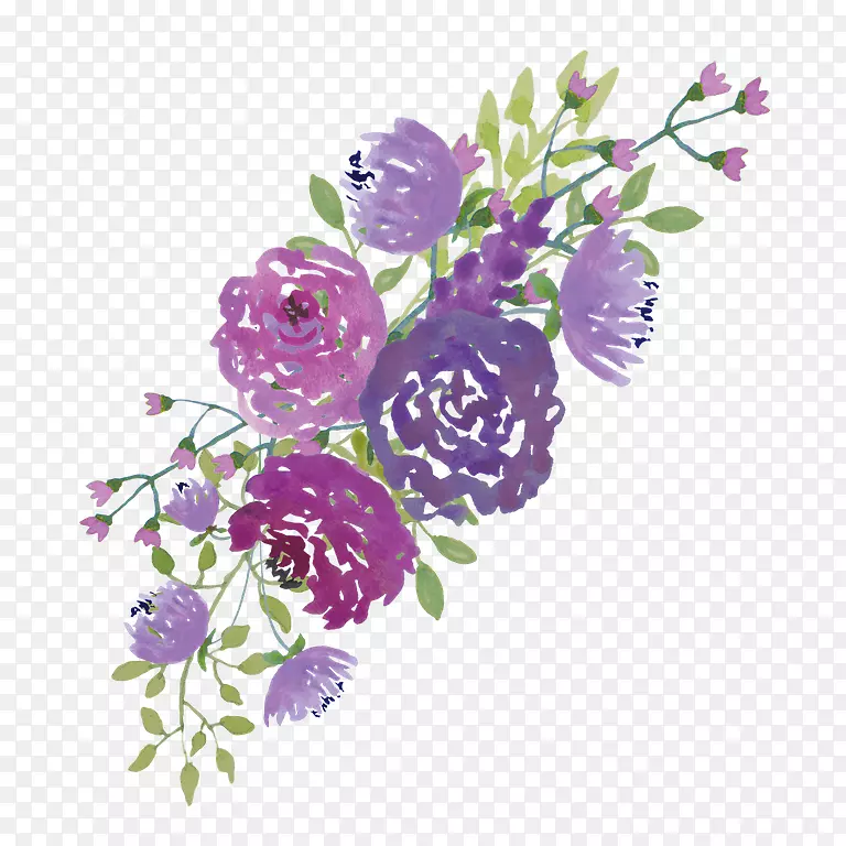 婚礼邀请函水彩画花紫色剪贴画水彩画