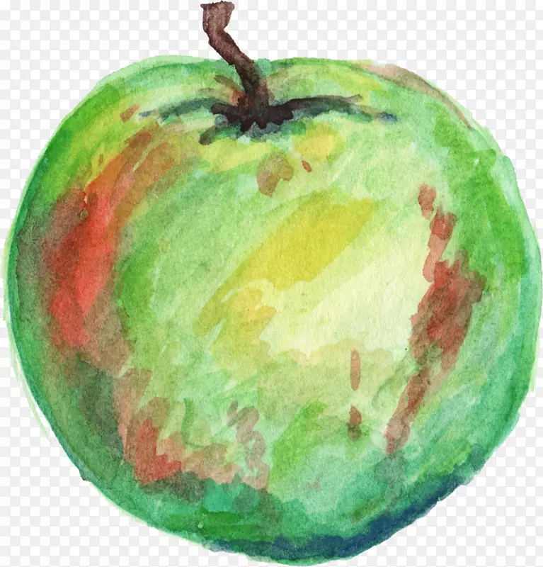 苹果水彩画富士水彩画