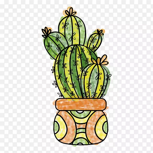 绘制仙人掌科肉质植物水彩画-仙人掌