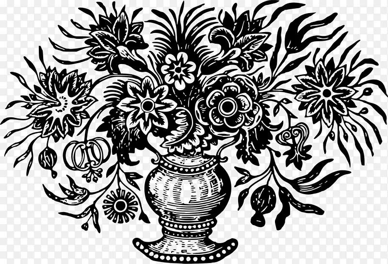 黑白素描花瓶剪贴画花花瓶