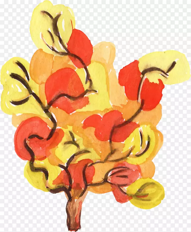 传粉花瓣-水彩树