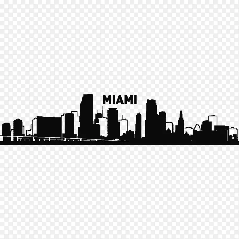 迈阿密纽约市天际线轮廓纹身城市景观