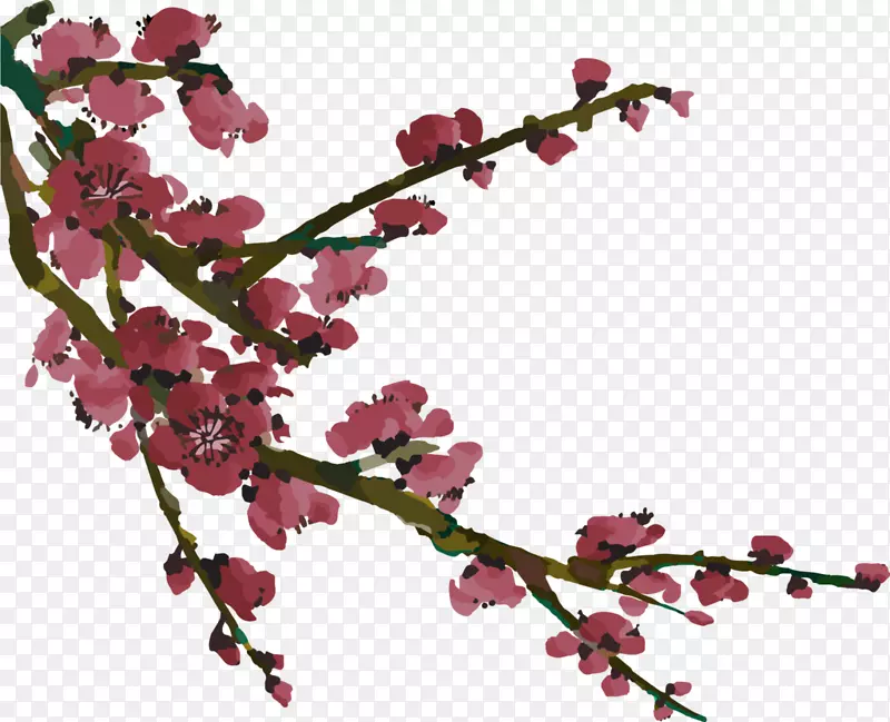 画枝条树艺术-红花