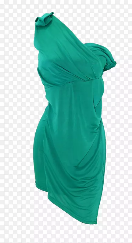 鸡尾酒裙肩绿色青绿色连衣裙