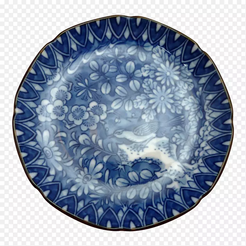 盘子钴蓝餐具蓝白色陶器有机体-中式