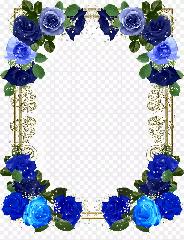 蓝玫瑰画框-蓝色花边