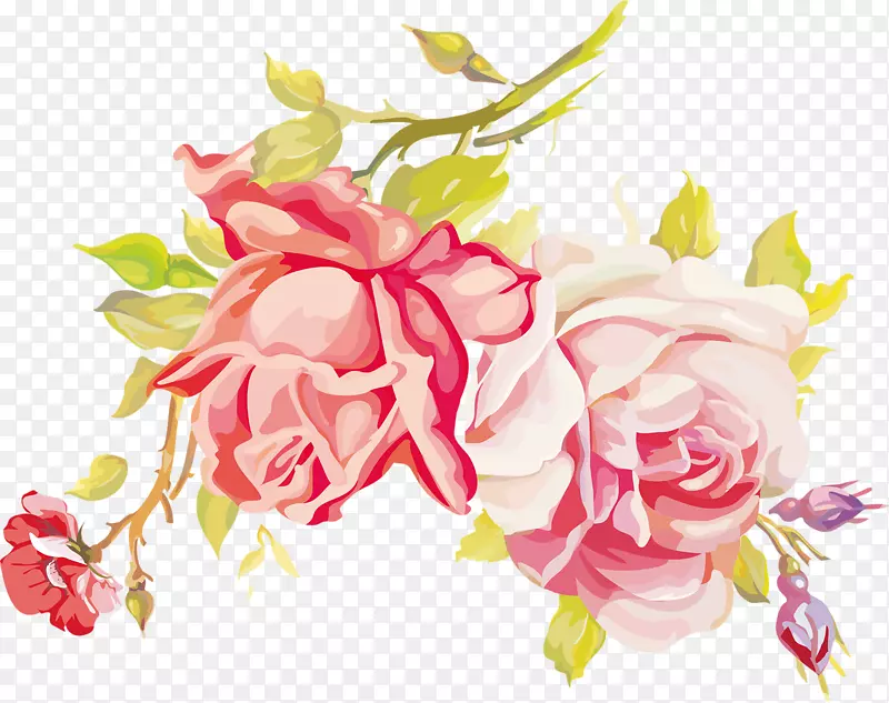 纸花玫瑰花图案画水彩画牡丹