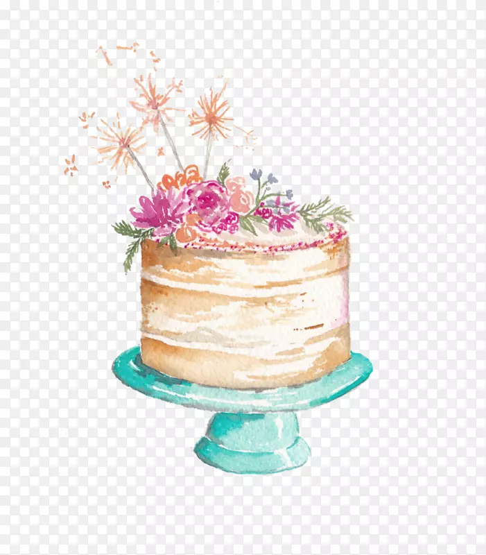 糖霜结冰婚礼蛋糕蜂鸟蛋糕托糖蛋糕水彩画蛋糕