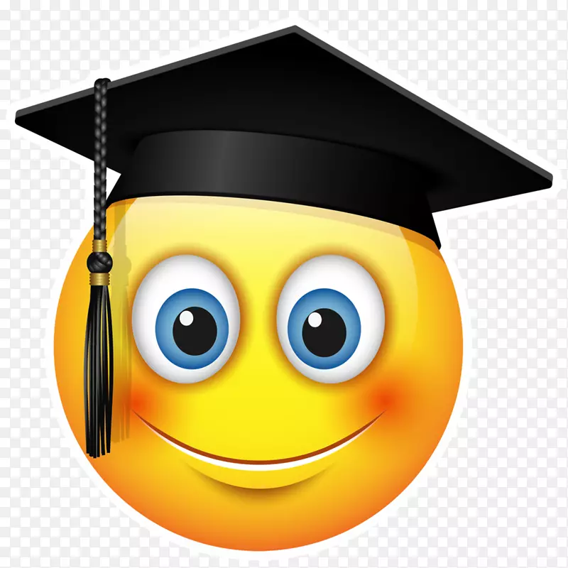 毕业典礼表情符号笑脸方学术帽-毕业