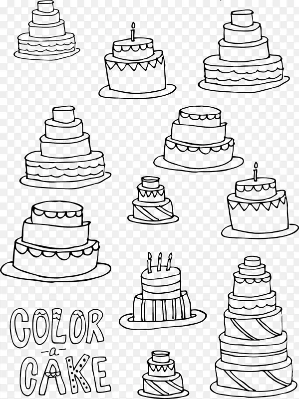 结婚蛋糕生日蛋糕画纸杯蛋糕邦特蛋糕-着色