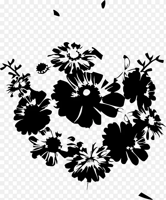 花束黑白花型花瓣-花黑色