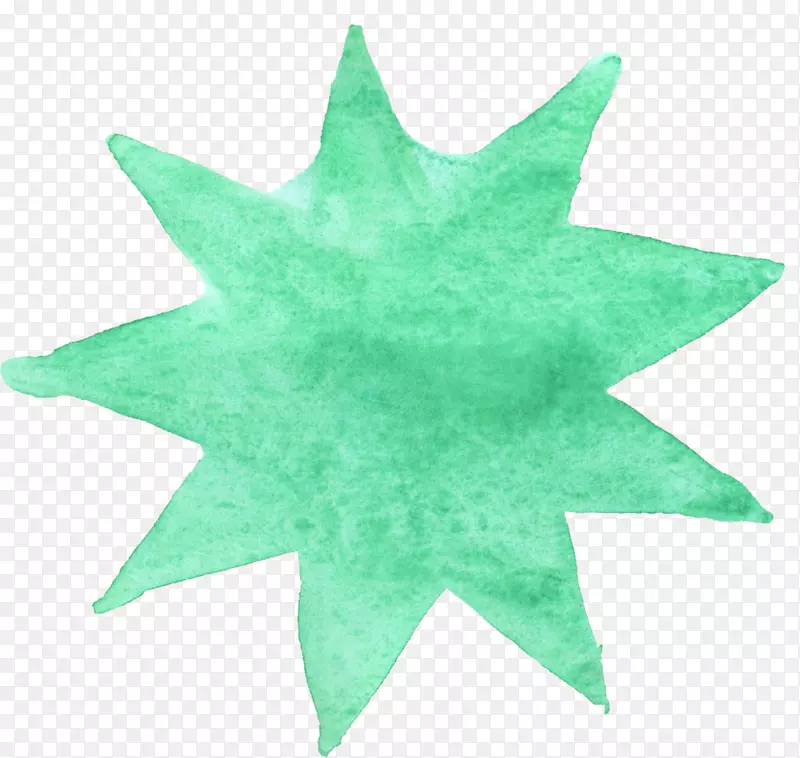 水彩画星叶绿水彩星