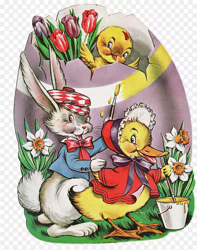 复活节兔子复活节明信片彩蛋装饰水彩画兔子