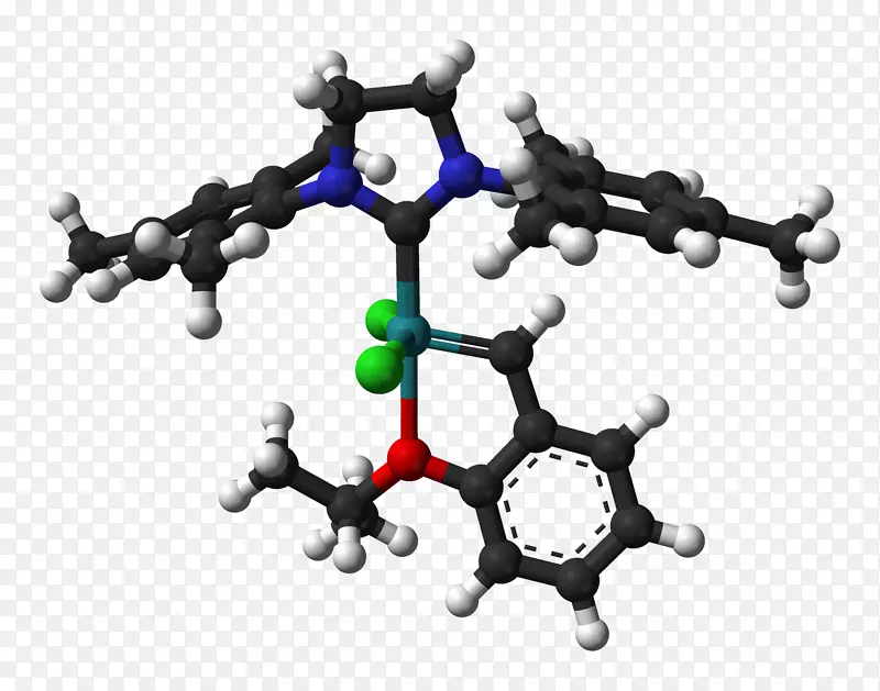 Grubs催化剂原子奥西汀催化球棒模型烯烃置换-绿松石