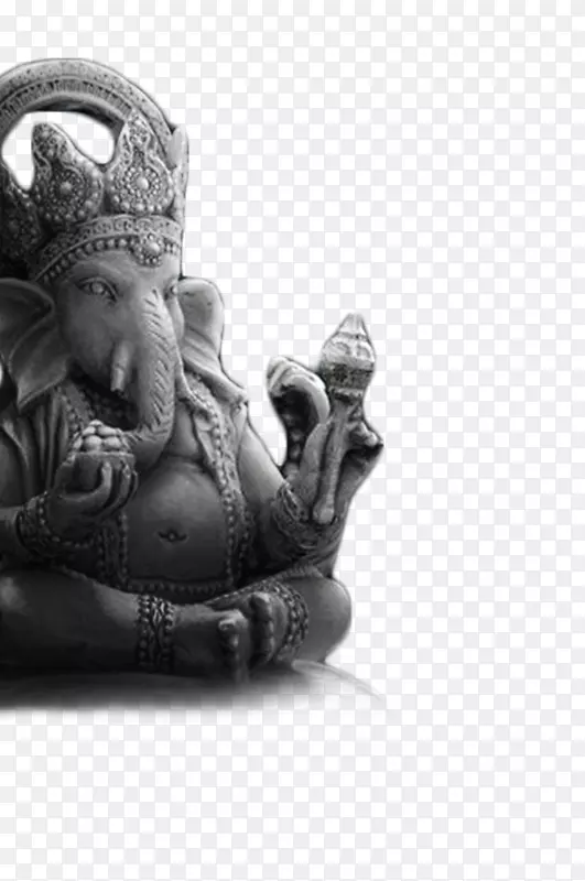 黑白雕像单色摄影雕塑-Ganesh