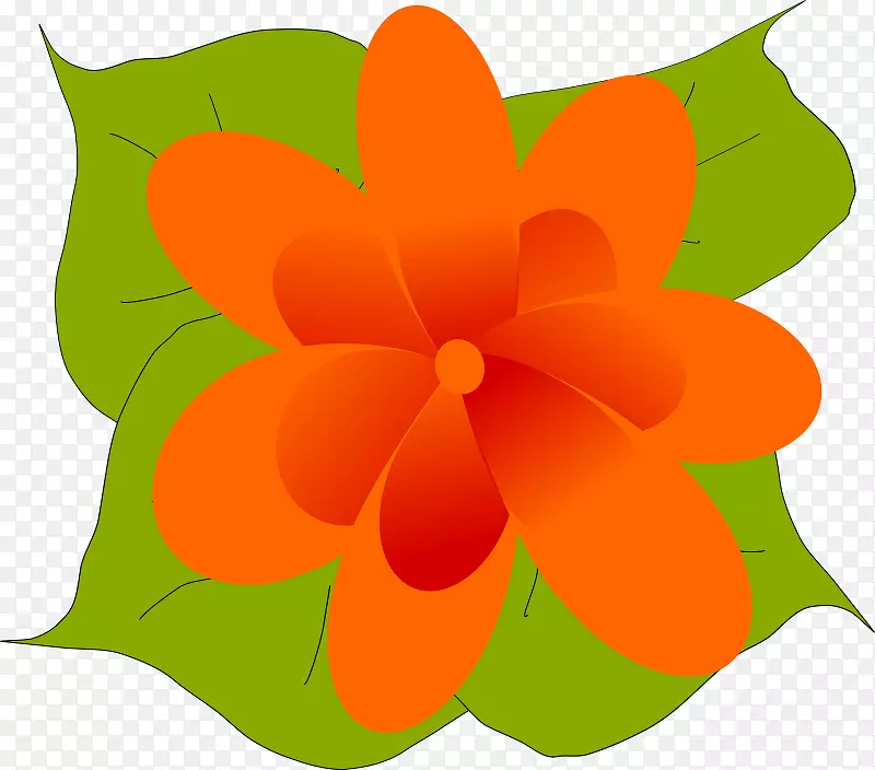 花叶剪贴画-橙色花朵