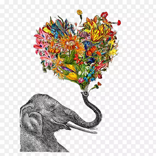 大象版画艺术家印刷-可爱的大象
