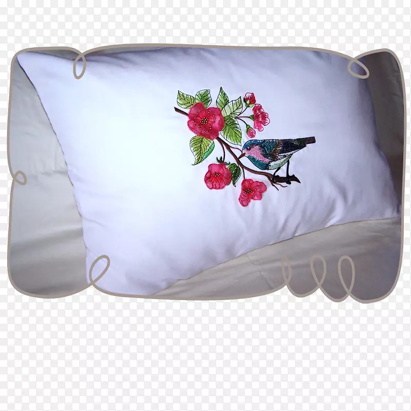 水彩画纺织枕头机刺绣水彩画鸟
