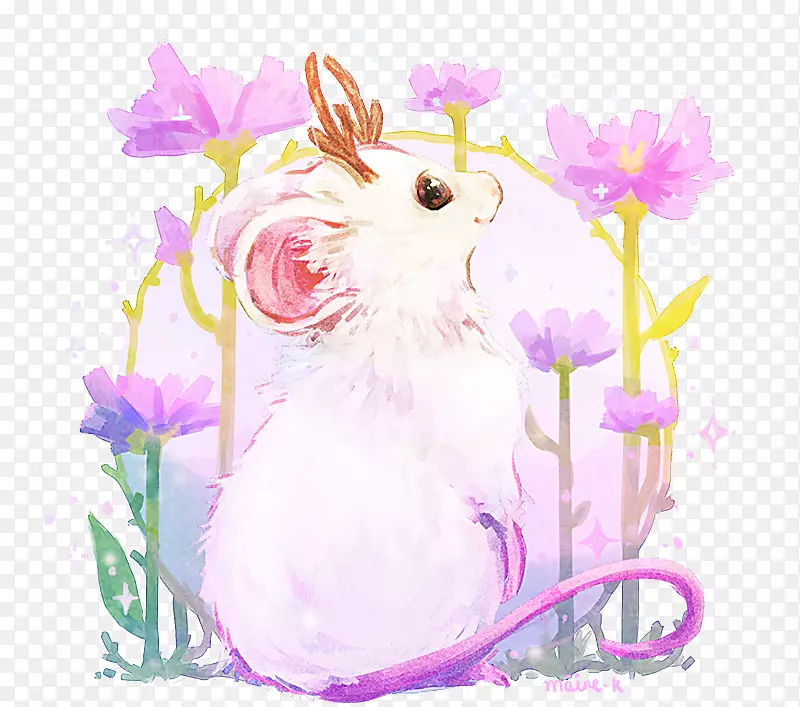 复活节兔花设计-水彩兔