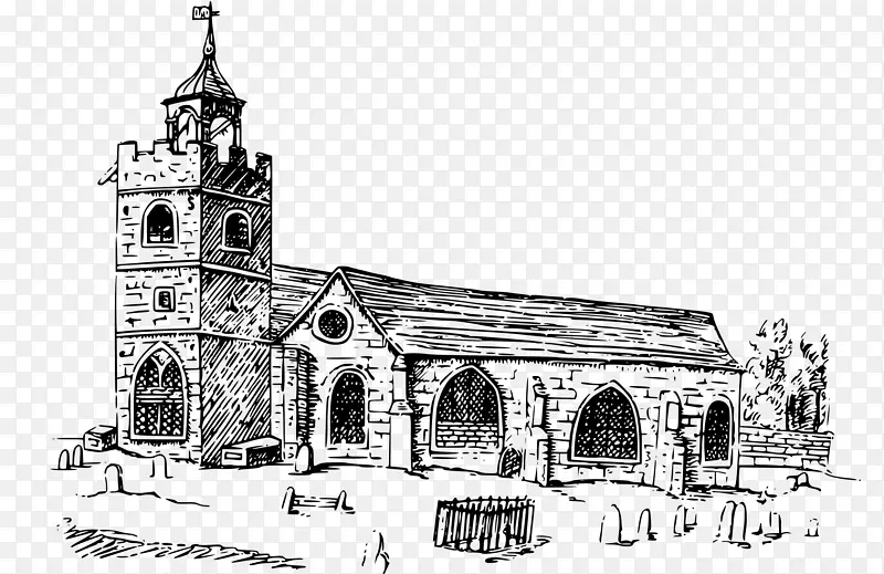 教堂画线艺术黑白剪贴画-教堂