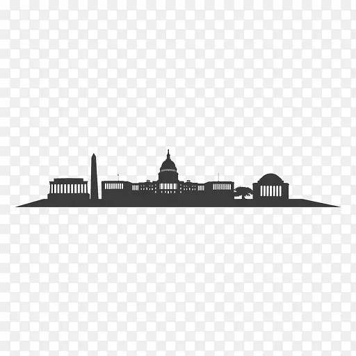 华盛顿特区。天际线剪影黑白城市剪影