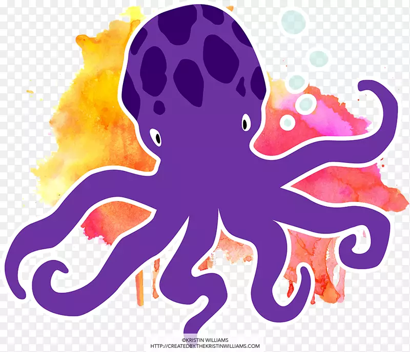 平面设计艺术章鱼-水彩画紫色