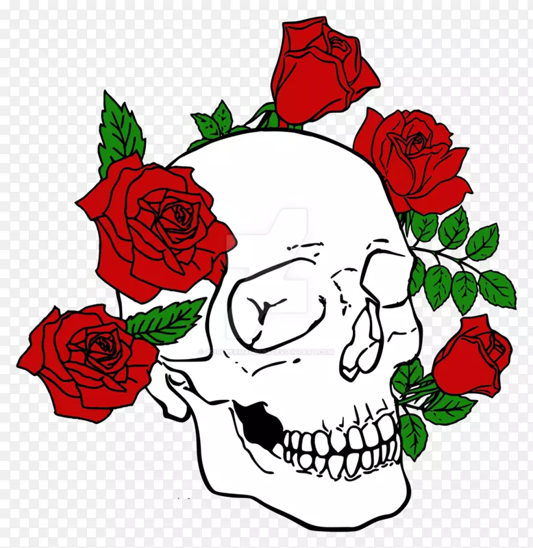 玫瑰花人头骨象征纹身头骨