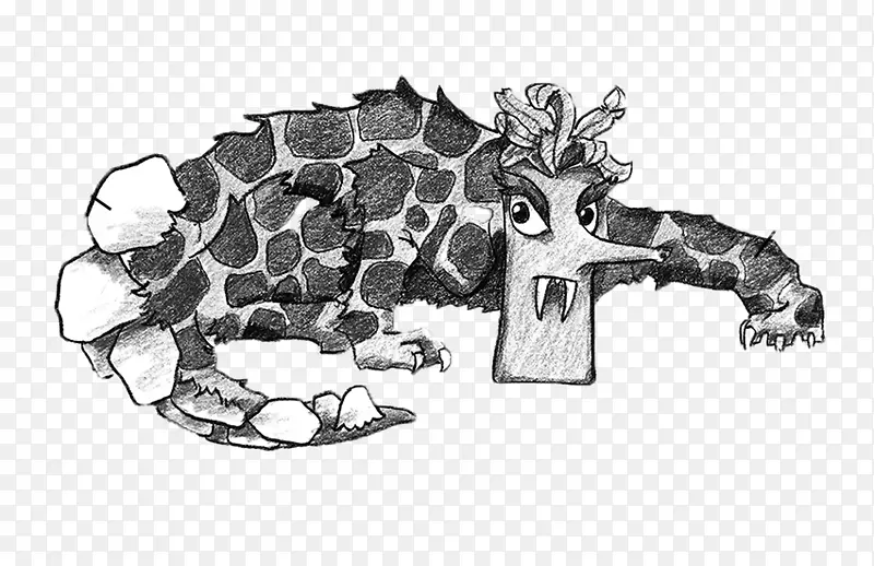 长颈鹿画黑白单色-人们吃东西