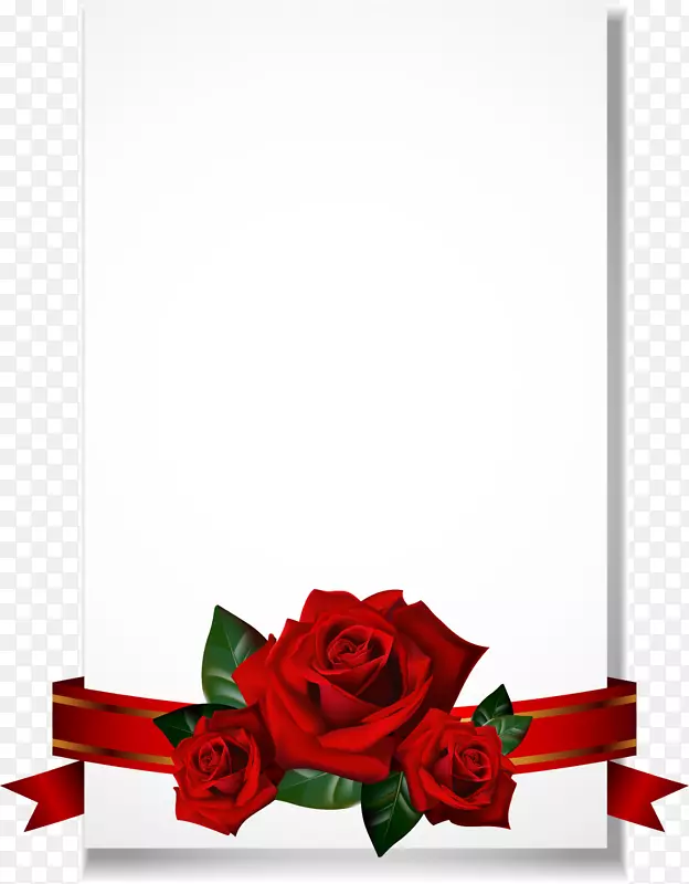 婚礼邀请函边框贺卡剪贴画-红玫瑰边框