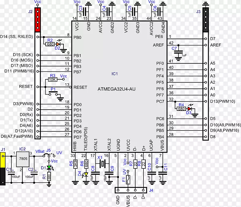 Arduino集成电路和芯片Atmel AVR硬件编程器印制电路板