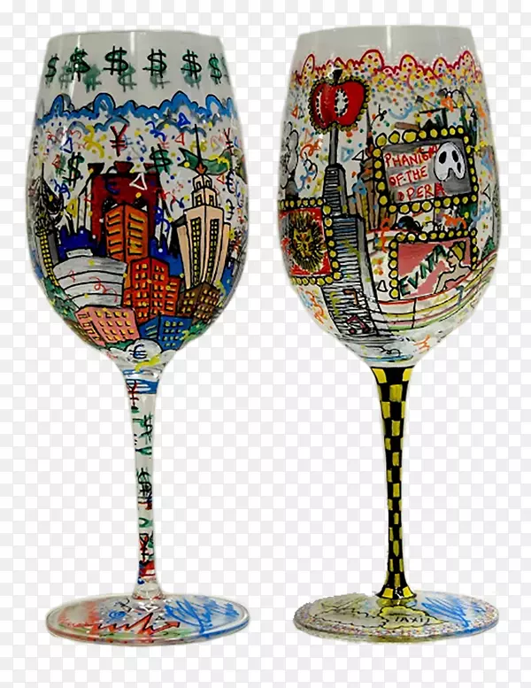 纽约市葡萄酒玻璃陶器绘画.手绘