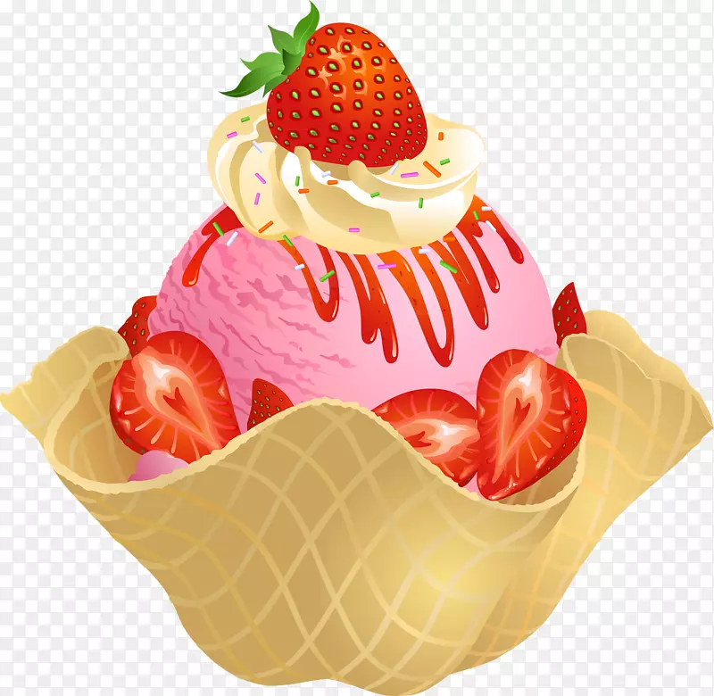 冰淇淋圆锥形草莓冰淇淋巧克力冰淇淋华夫饼