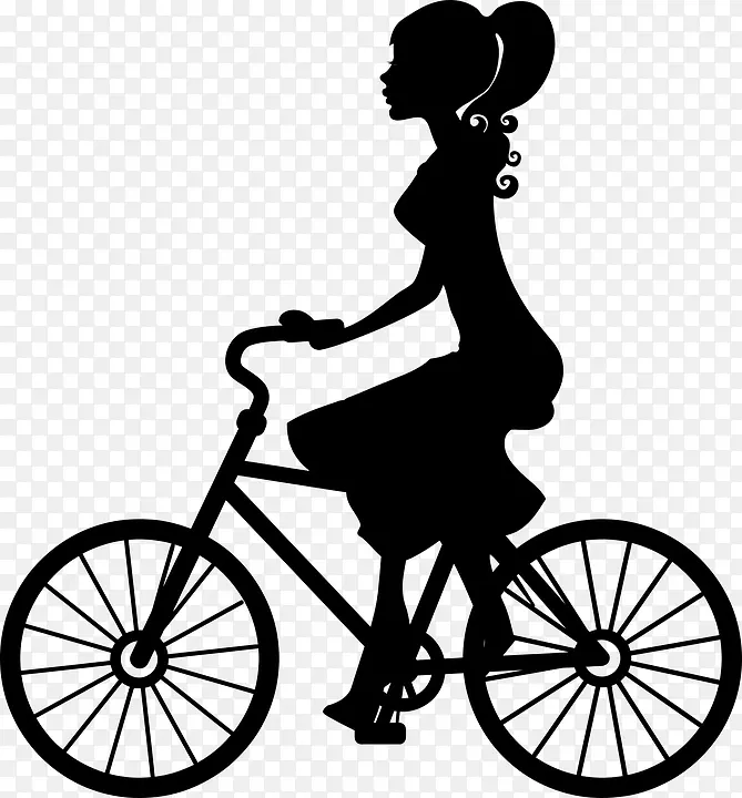 自行车骑行剪影剪贴画-女强人