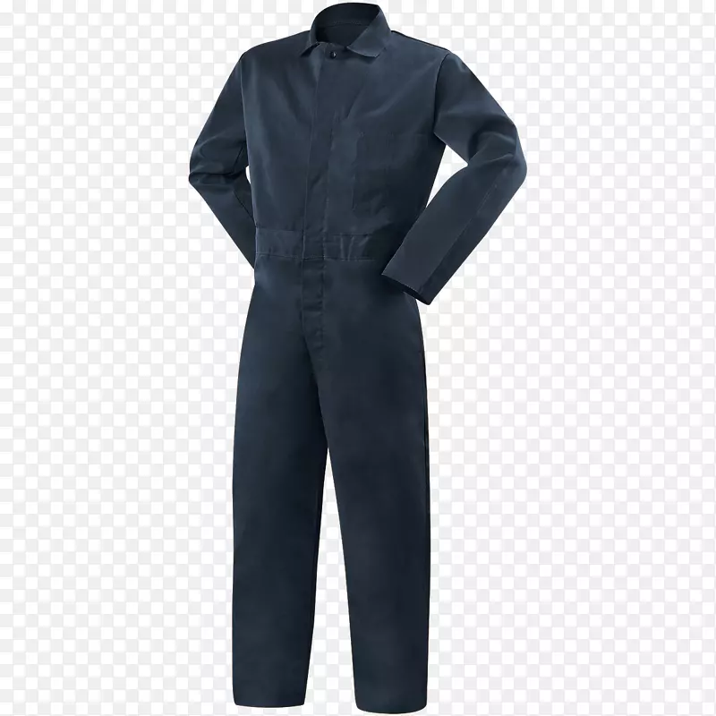 海军蓝袖子整体服装-棉质