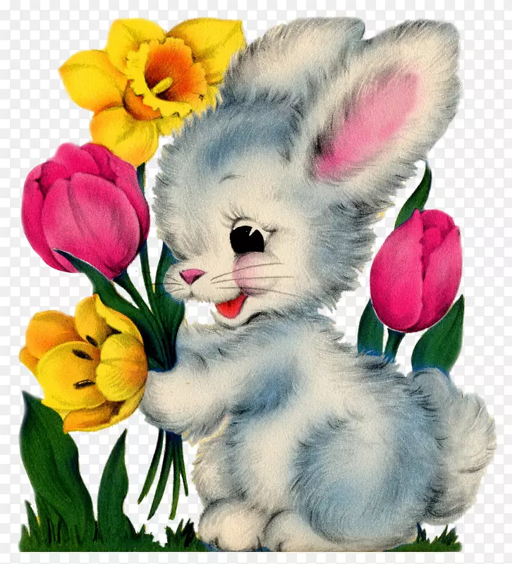 复活节兔子明信片兔子剪贴画-复活节兔子