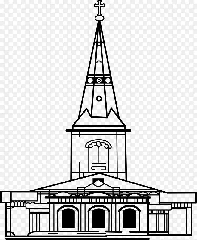 线条艺术教堂绘画剪贴画-教堂