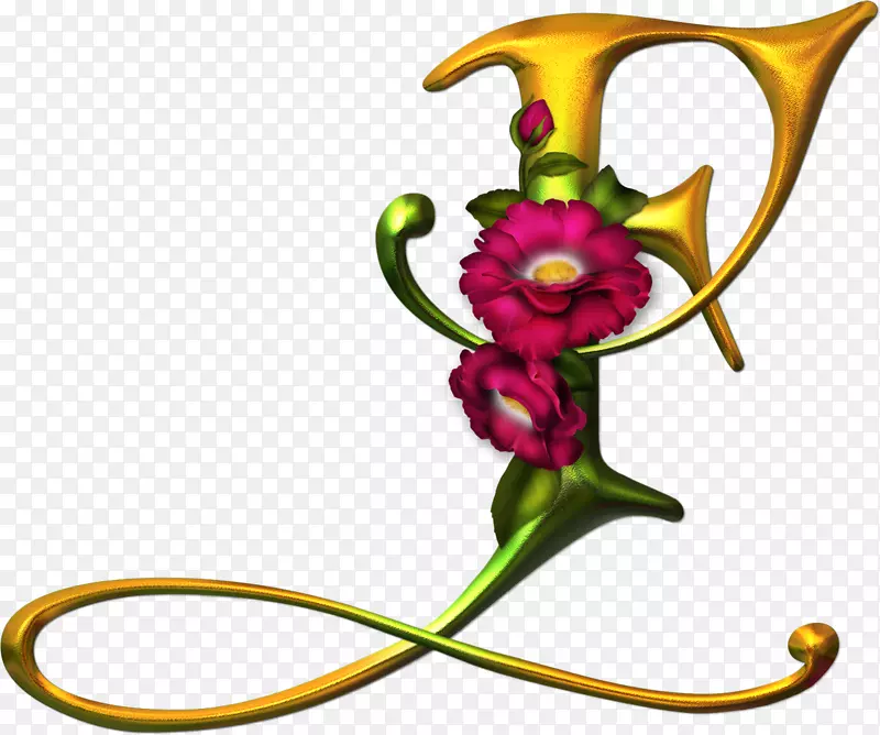 花哥特式字母花卉设计-j