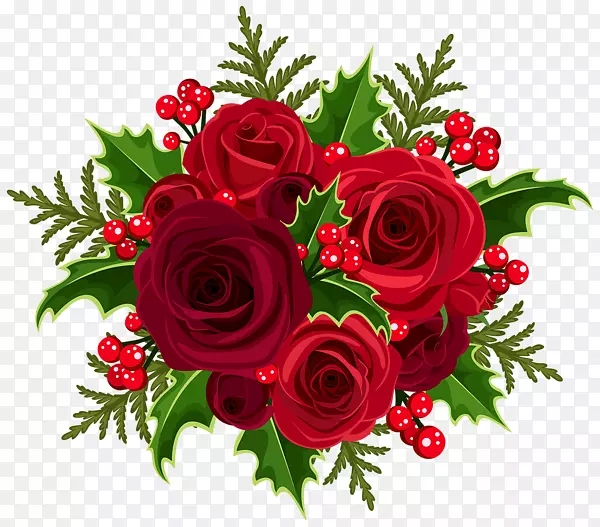 圣诞玫瑰花束剪贴画-红玫瑰装饰