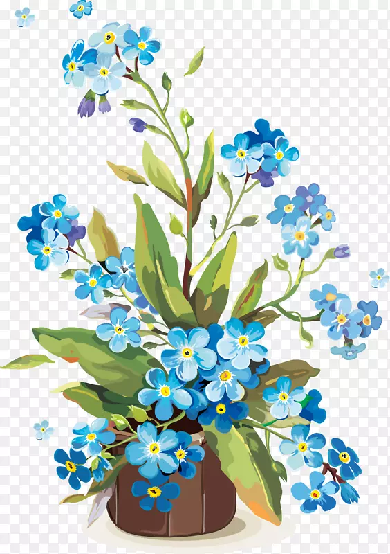 水彩画剪贴画-蓝色花朵