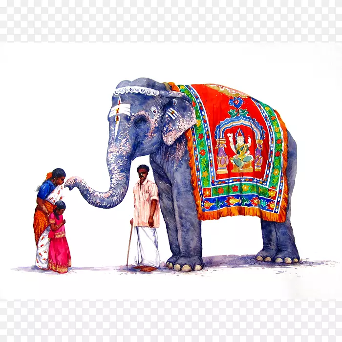 美术馆大象帆布版画艺术家-水彩画大象