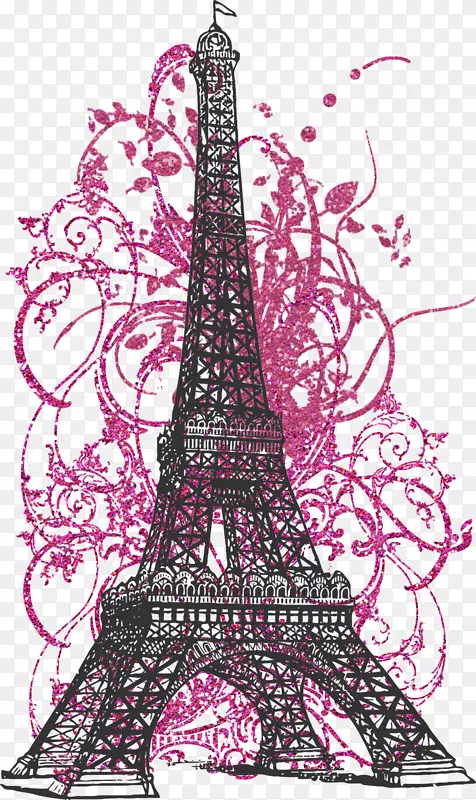 视觉艺术画埃菲尔铁塔-粉红色闪光
