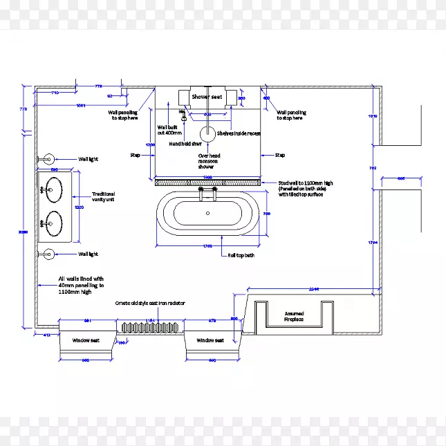 绘图平面图.计算机辅助设计室内设计服务.浴室内部
