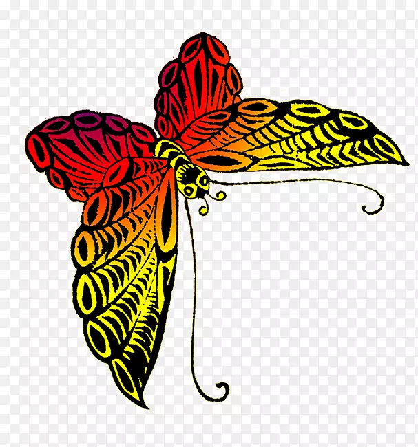 蝴蝶昆虫画黑色燕尾夹艺术-红色蝴蝶