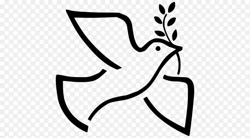 鸽子作为象形文字，和平符号，剪贴画.橄榄树